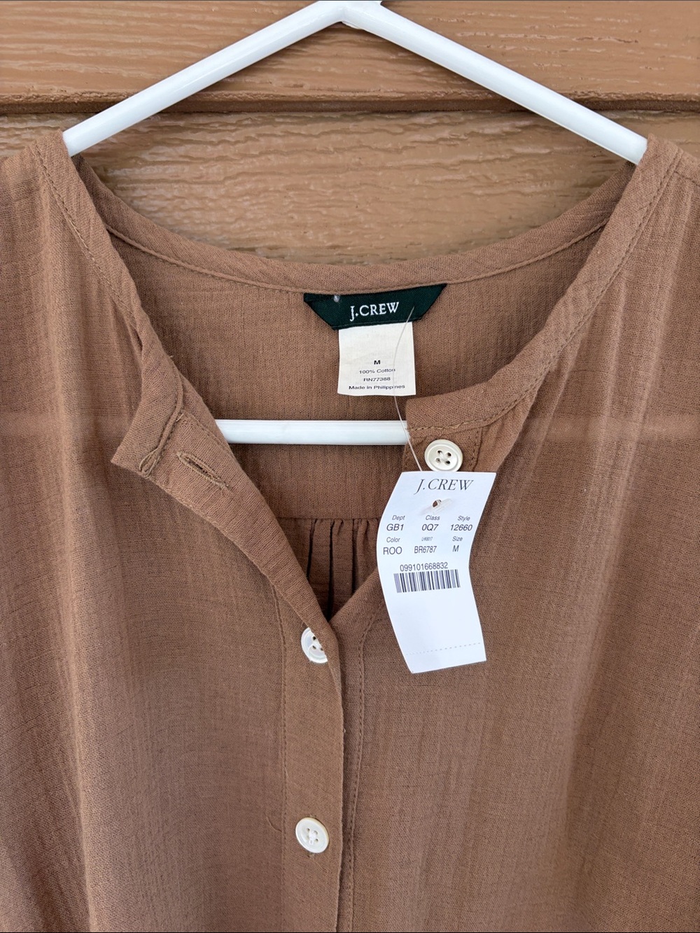 J. Crew NWT 100% Cotton Button-Front Shirt Dress in Camel Brown -Sz M - Picture 2 of 8